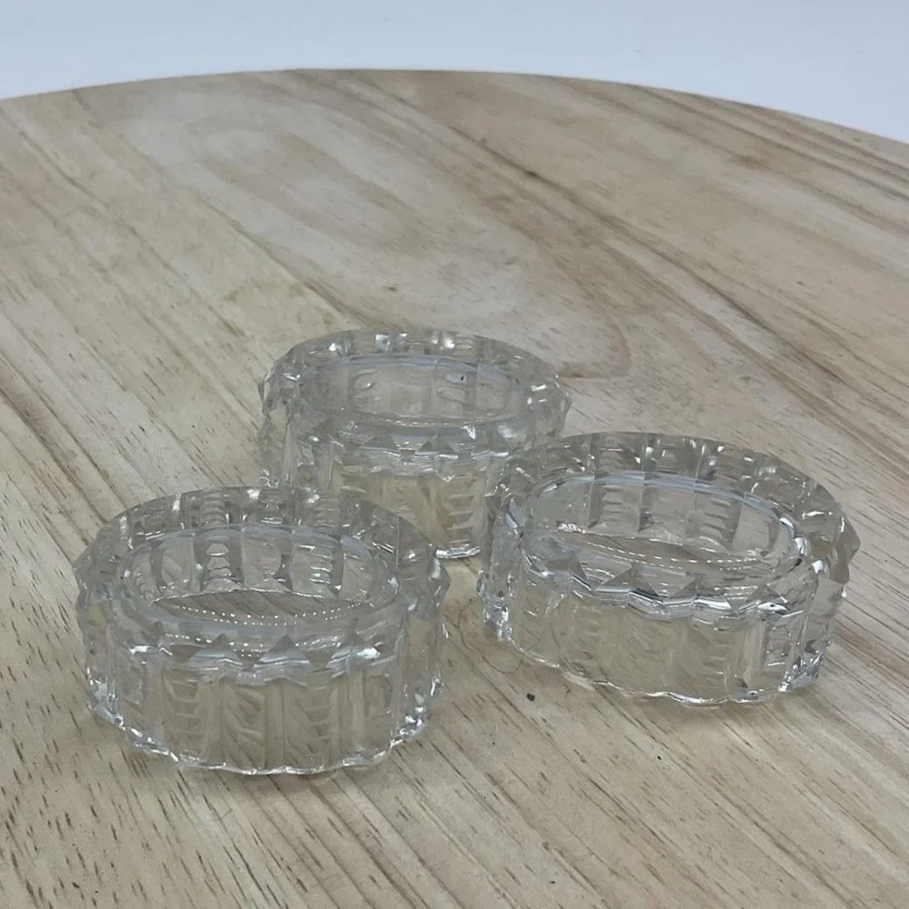 Vintage Clear Pressed Glass Small Butter Pat Dishes Set Of 3 Oval Unmarked